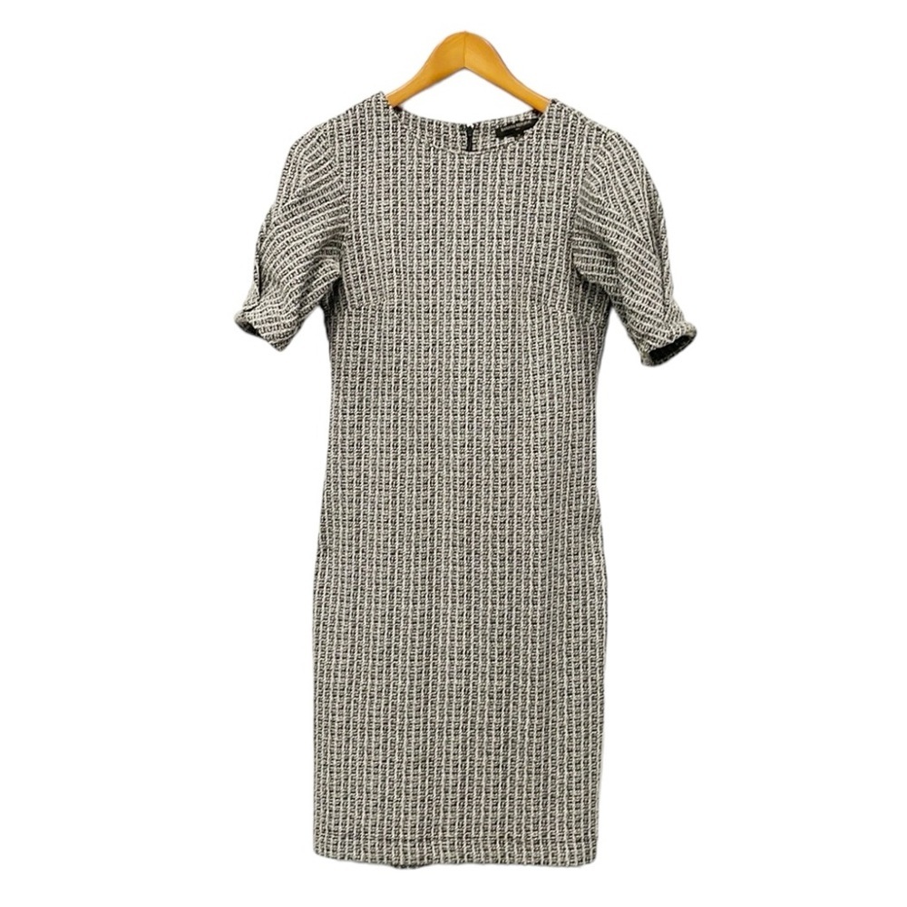 Banana Republic Knit Sheath Dress Puff Sleeves women’s Sz‎ 2 gray black